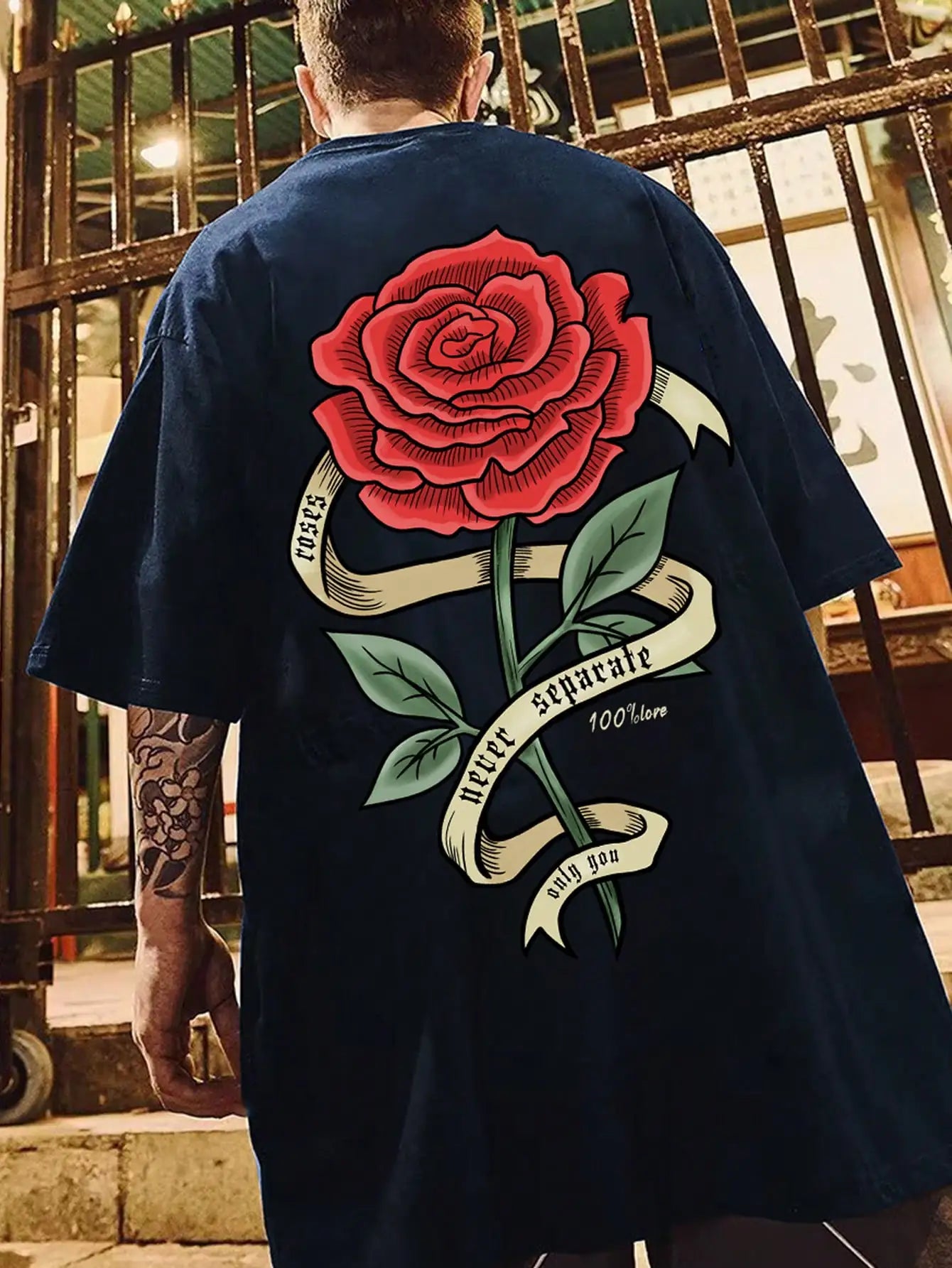Men's T-Shirt with Red Rose Pattern, Funny Graphic Tee