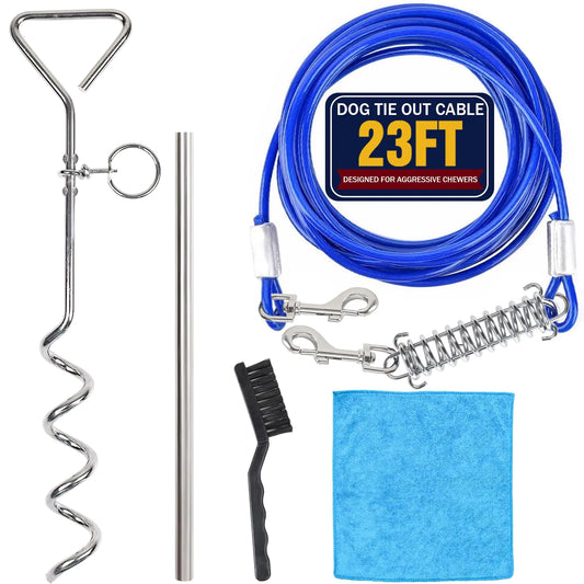 6 PCS Dog Tie Out Cable and Stake 23FT Heavy Duty Cable with Spring 16" Anti Rust Spiral Ground Stake Dog Gadget Dog Chain for Yard Lawn Beach Camping Suit Medium Large Dogs Up to 60 Lbs