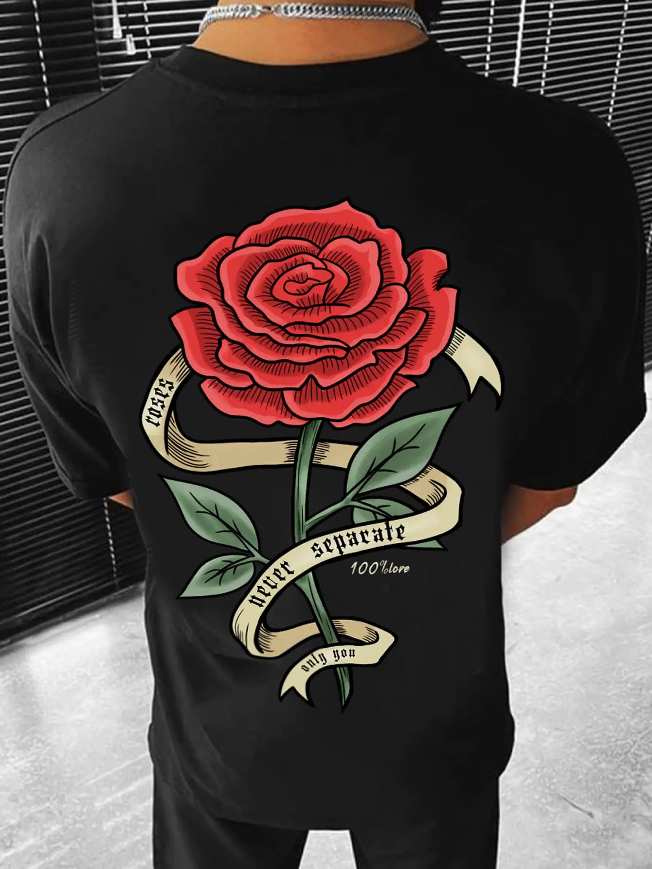 Men's T-Shirt with Red Rose Pattern, Funny Graphic Tee