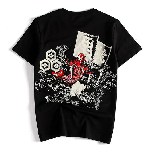 Chinese Style Graphic Tee with Koi Print for Men