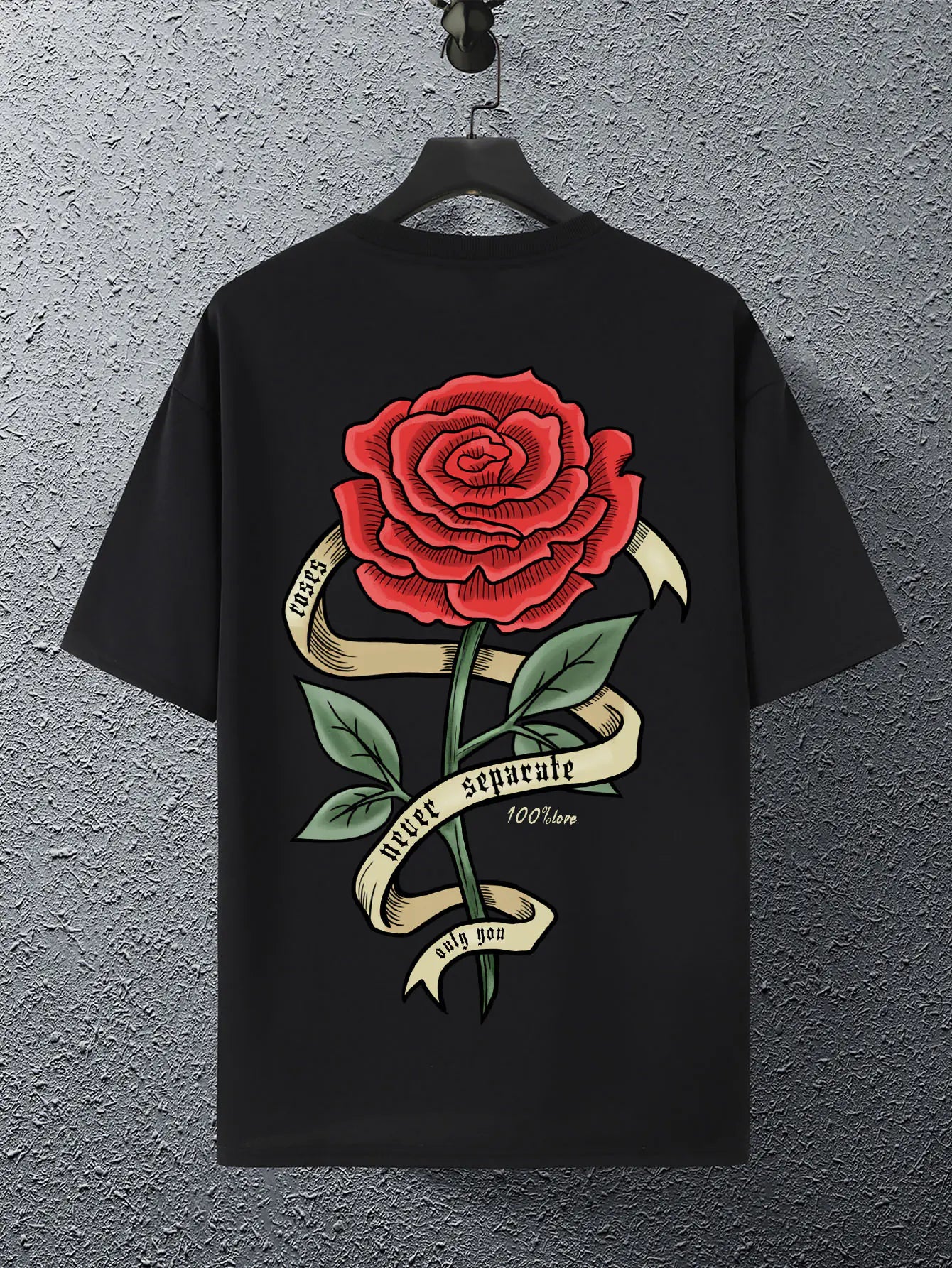 Men's T-Shirt with Red Rose Pattern, Funny Graphic Tee