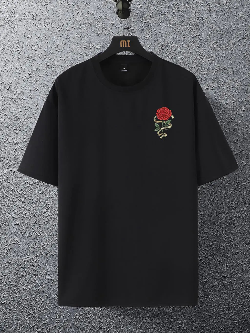 Men's T-Shirt with Red Rose Pattern, Funny Graphic Tee