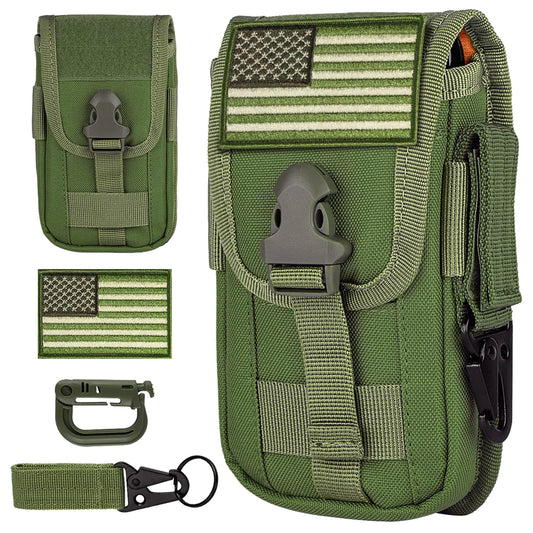 IronSeals Tactical Cell Phone Holster Pouch Smartphone Pouch Cellphone Case Gadget Bag Molle Attachment Belt Holder Waist Bag for 4.7"-6.9" with US Flag Patch and Gear Clip for iPhone 16 Pro