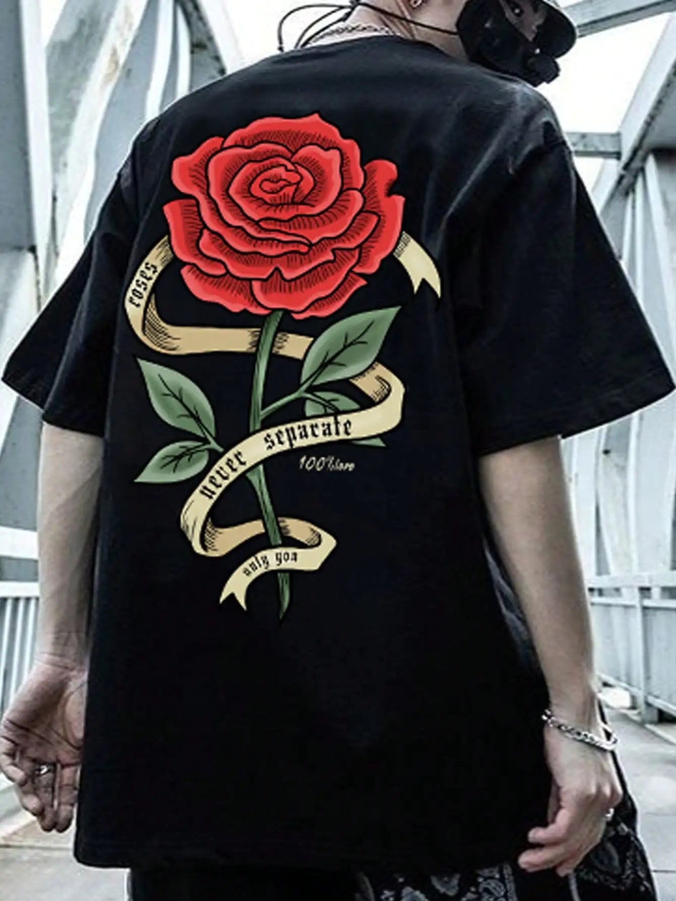 Men's T-Shirt with Red Rose Pattern, Funny Graphic Tee