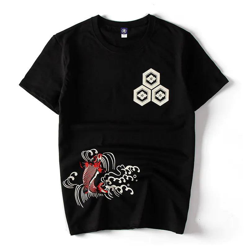 Chinese Style Graphic Tee with Koi Print for Men