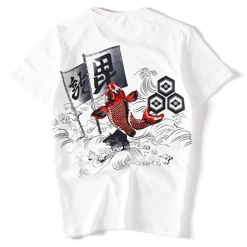 Chinese Style Graphic Tee with Koi Print for Men
