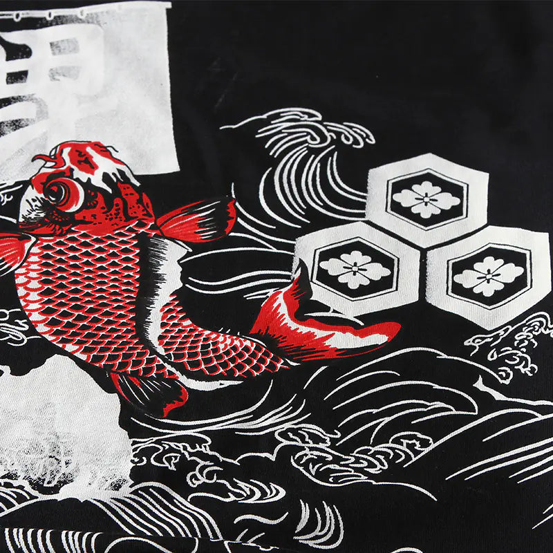 Chinese Style Graphic Tee with Koi Print for Men