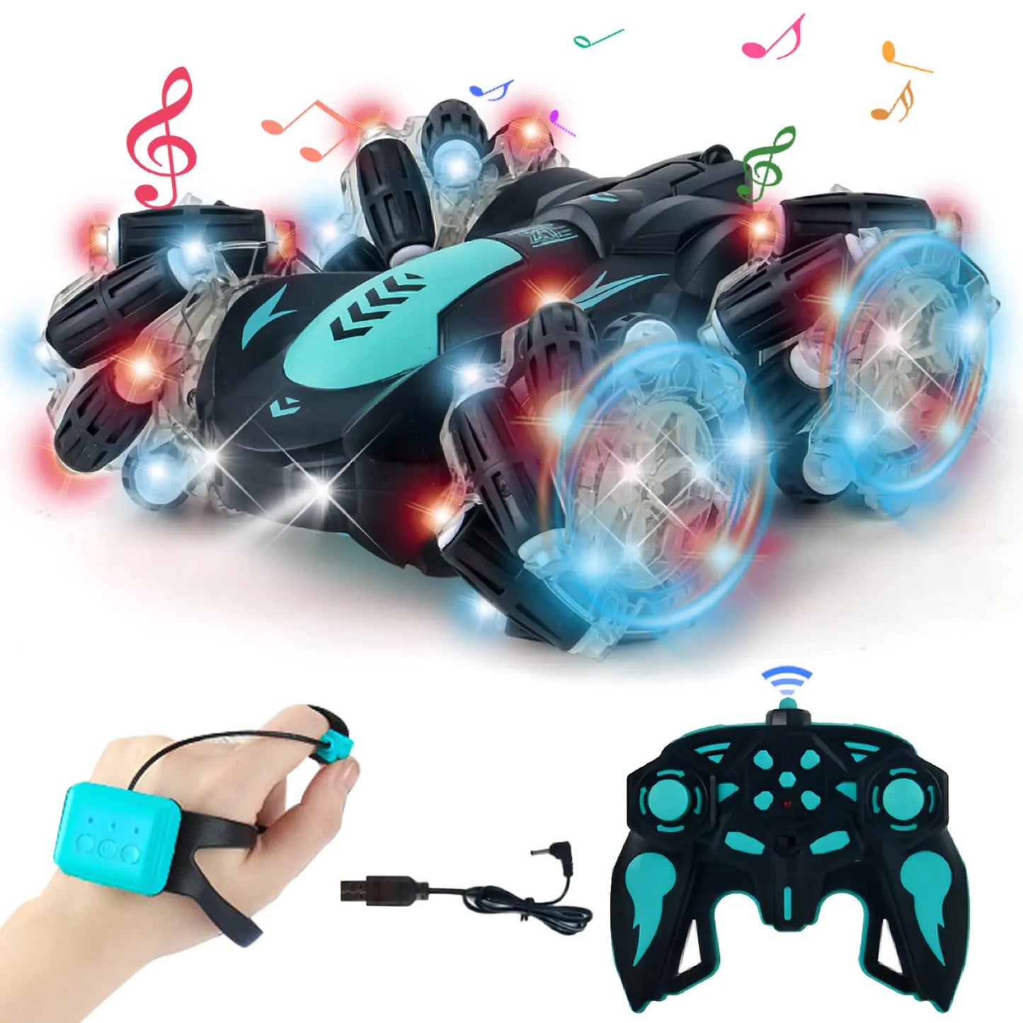 SYOZAC Gesture Sensing RC Stunt Car with Light 2.4G 4WD Hand Controlled Gravity Remote Control Car Toy with 360° Flips Car for Boys Age 6 and Up Blue