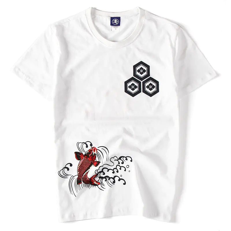 Chinese Style Graphic Tee with Koi Print for Men