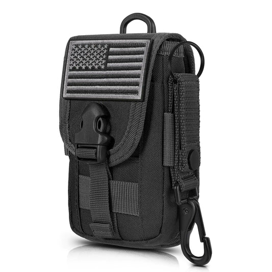 SOWHUP Tactical Molle Pouch Cell Phone Pouch Holster Small Utility EDC Pouch Gadget Organizer Bag with D-Ring Clip and U.S.A Flag Patch (Black2)