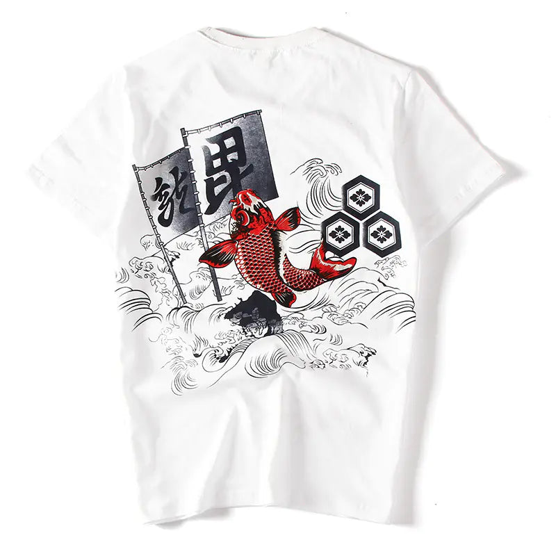 Chinese Style Graphic Tee with Koi Print for Men